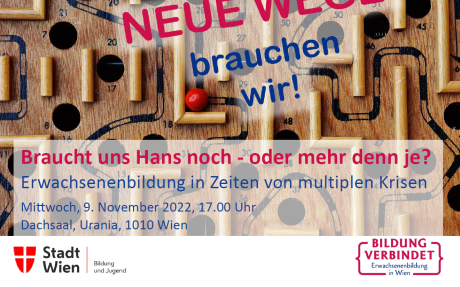 Flyer Braucht uns Hans noch - oder mehr denn je? Hintergrund Murmellabyrinth, darauf der Einladungstext